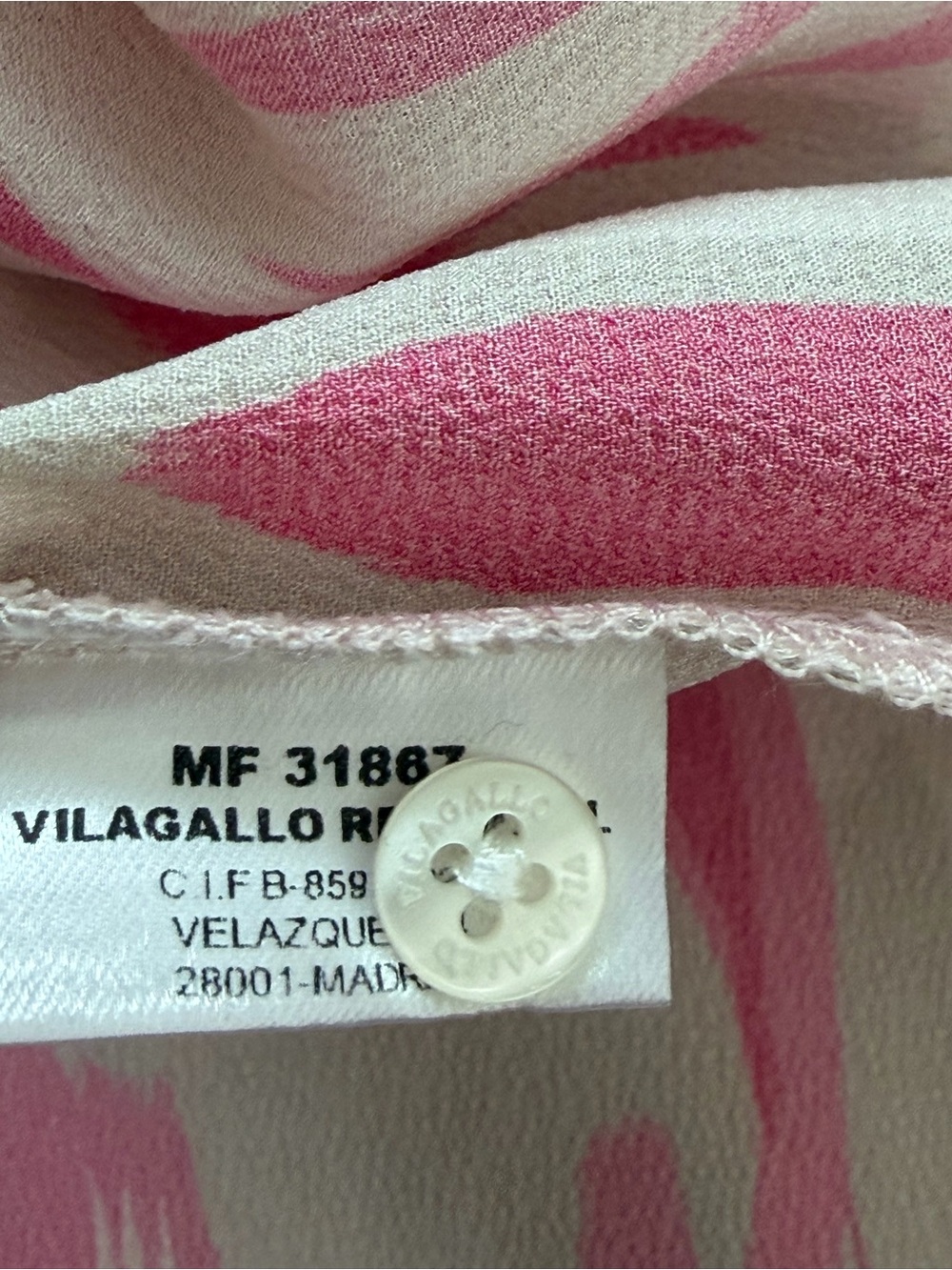Vilagallo Rosa Fresa Ikat Print Tunic Button Down Shirt Pink Tan Size Large - Picture 9 of 11